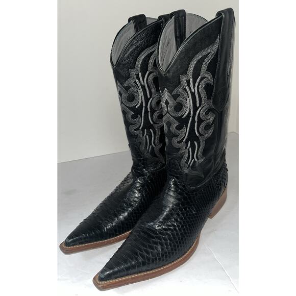 Los Altos Cowboy Boots Mens 7EE Black Exotic Genuine Python Snake Pointed Toe‎ - Picture 1 of 10